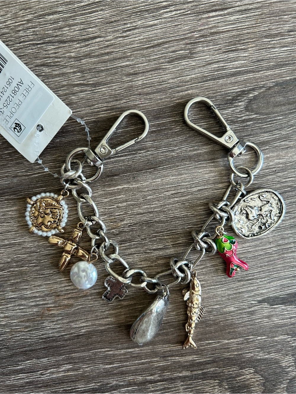 Free People NWT silver tone multiple charms bag chain charm